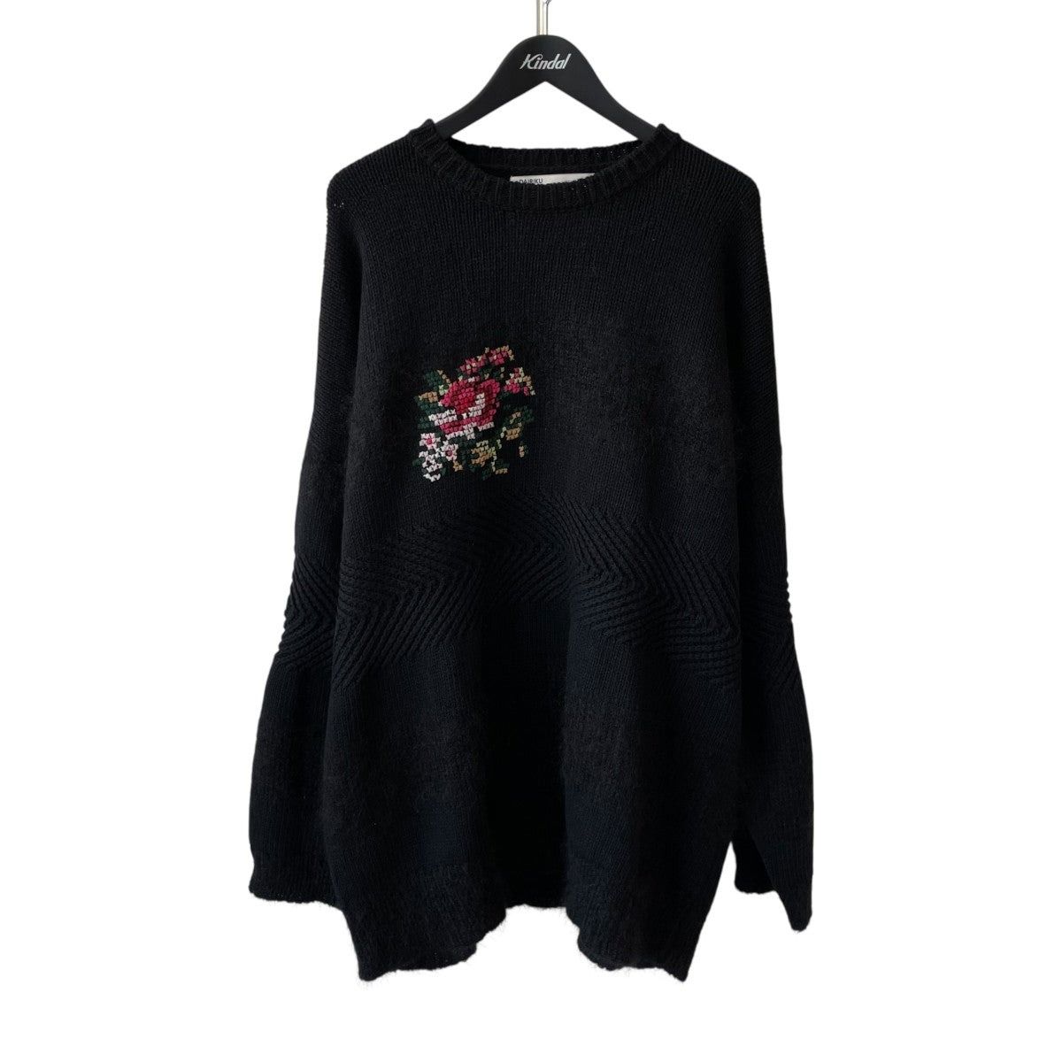 Flower Cross Embroidery Border Knitニット21AW K-1