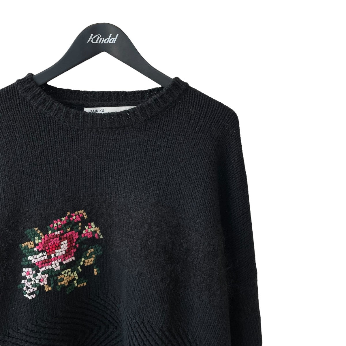 Flower Cross Embroidery Border Knitニット21AW K-1