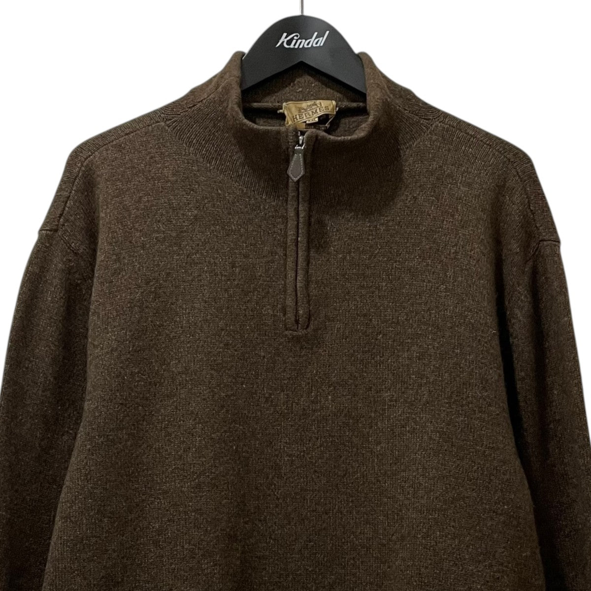 美品◯エルメス　コットンハーフジップニット　トップス　レザー　メンズ HERMES - エルメス 美品 HERMES エルメス コットン×カシミヤ ハーフ