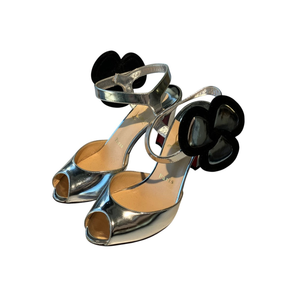 pansy 85 suede-trimmed metallic leather sandalsメタリックサンダル