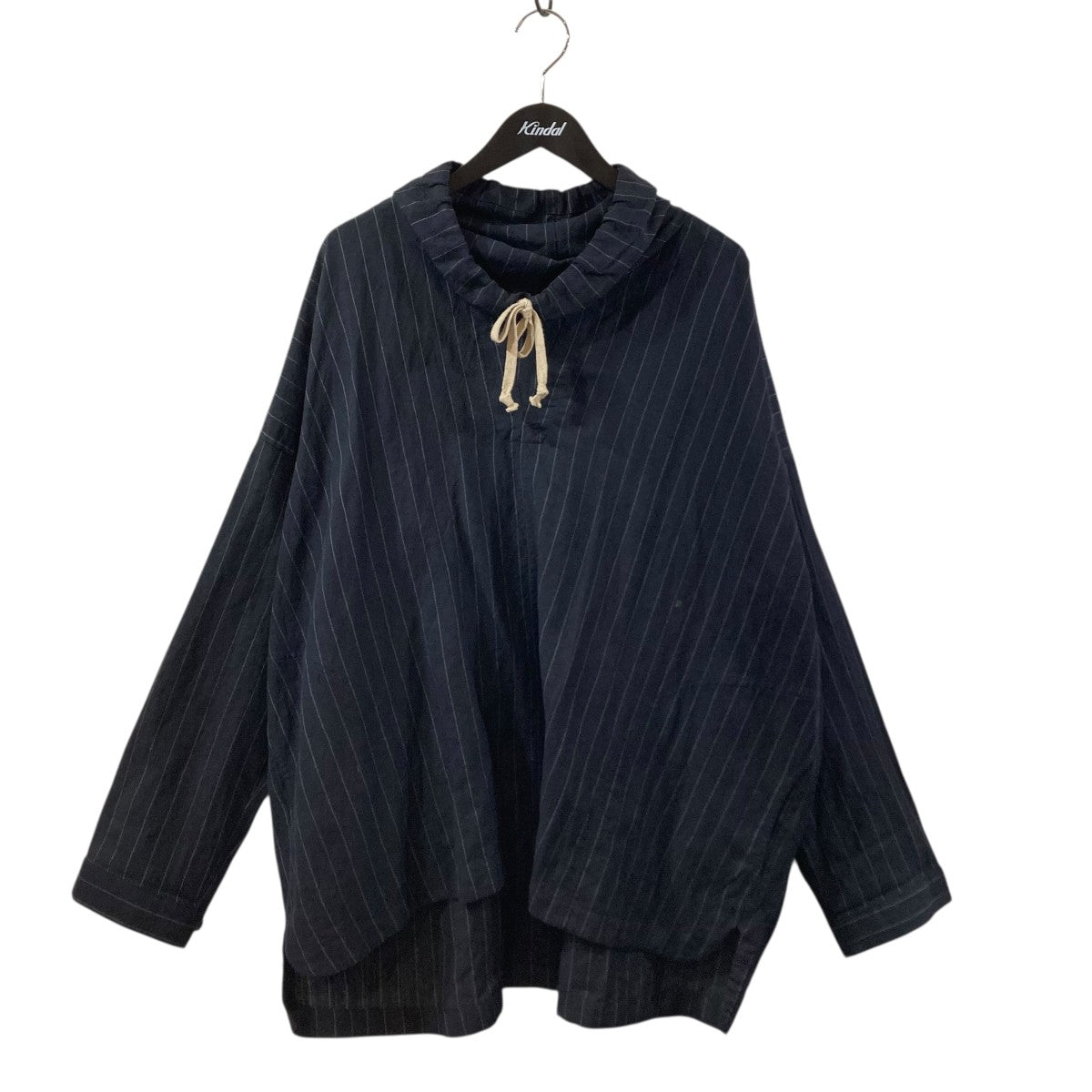 FINE STRIPED CLOTH STAND NECK PULLOVERストライププルオーバーシャツ