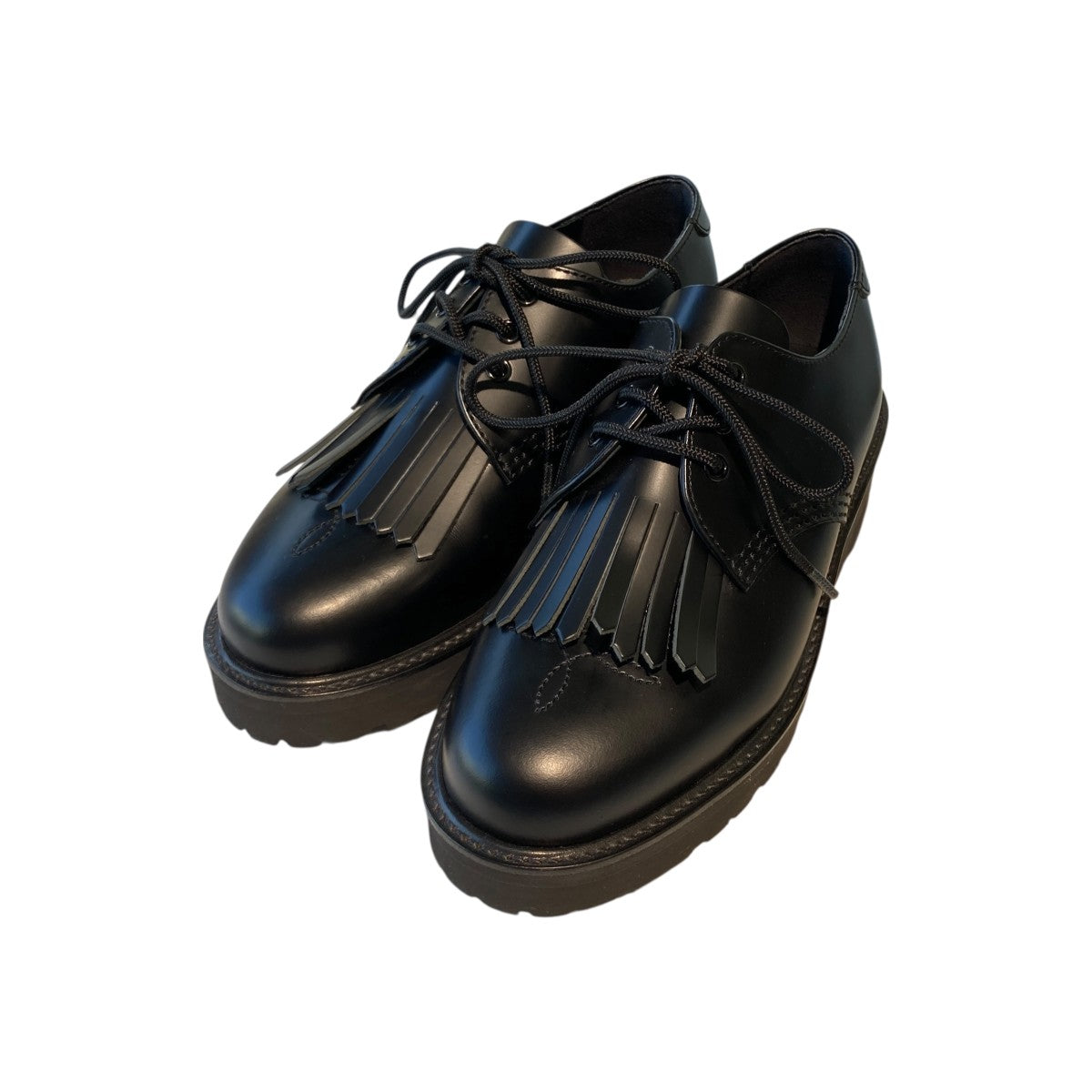 GLASS LEATHER FRINGE TONGUE SHOESレザーシューズYJ-E02-711