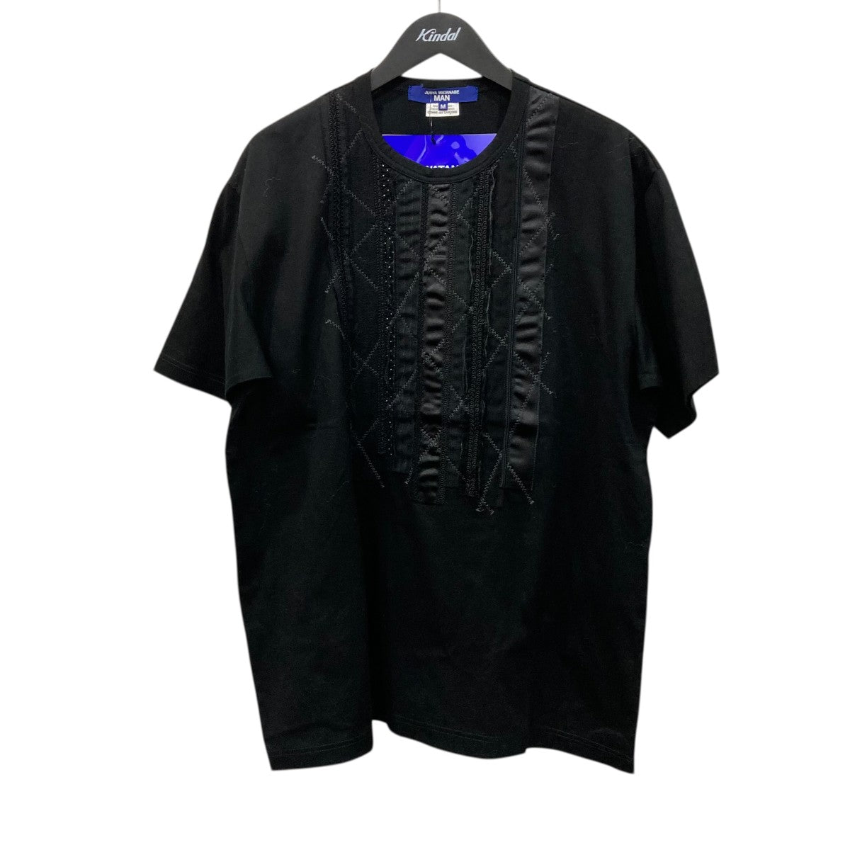 JUNYA WATANABE MAN Cotton High Density Jersey X Braid Patchwork 半袖カットソー WO-T008 古着・中古-1枚目のアイテム画像