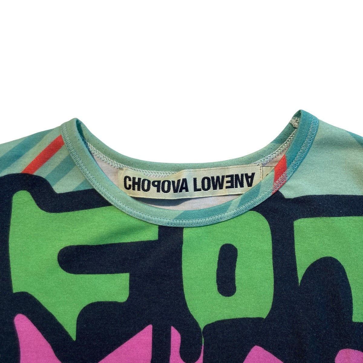 CHOPOVA LOWENA Tシャツ・カットソー S 【古着】【中古】 Chopova Lowena(チョポヴァロウェナ) 半袖カットソー グリーン×ピンク