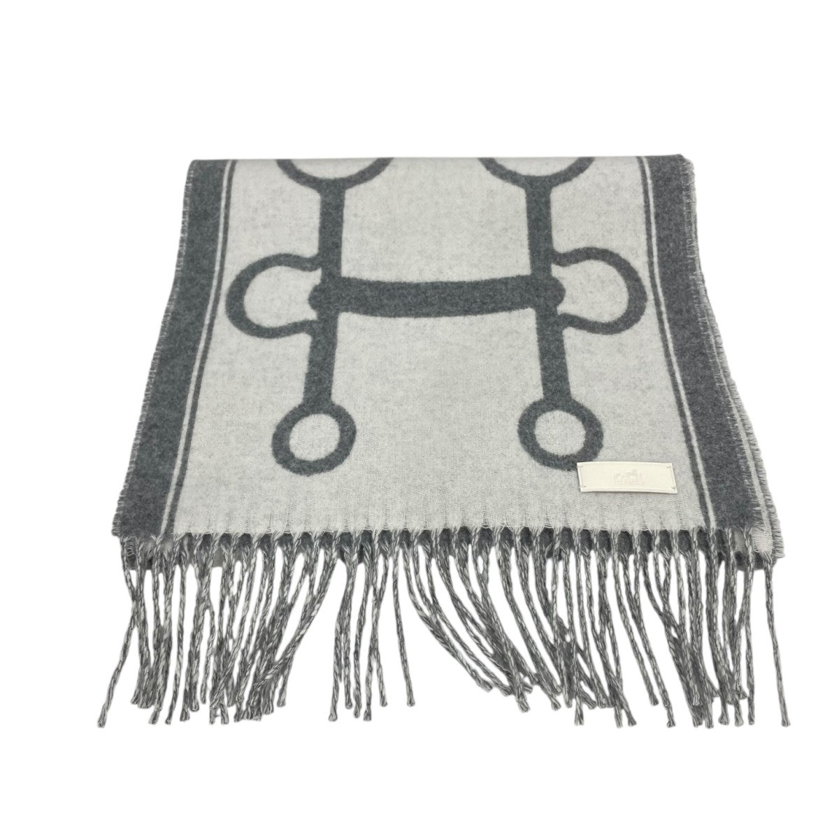 HERMES(エルメス) カシミヤマフラー ホワイト×グレー｜【公式