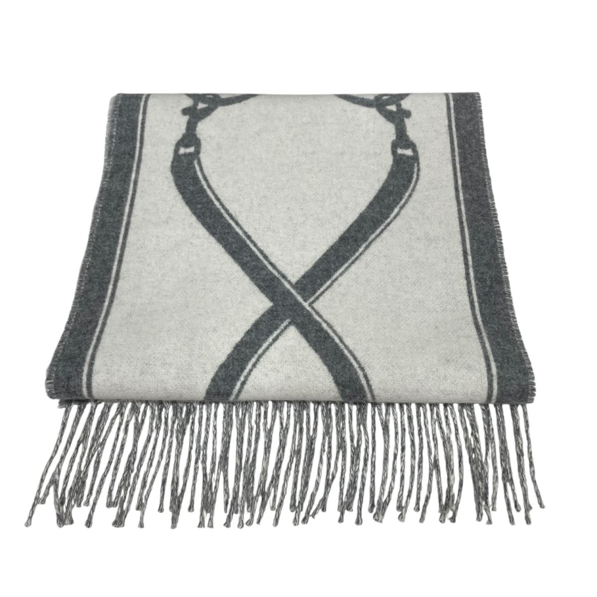 HERMES(エルメス) カシミヤマフラー ホワイト×グレー｜【公式