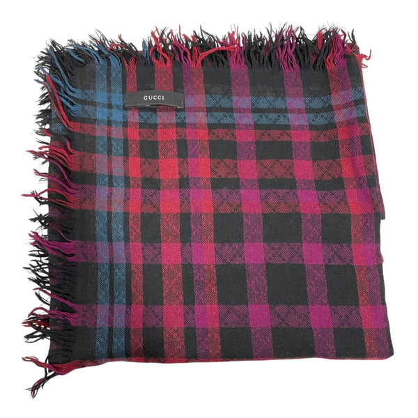 【kiki】GUCCI（グッチ） 大判ストール ネイビー×レッド GG wool jacquard scarf in bordeaux and blue | GUCCI® US