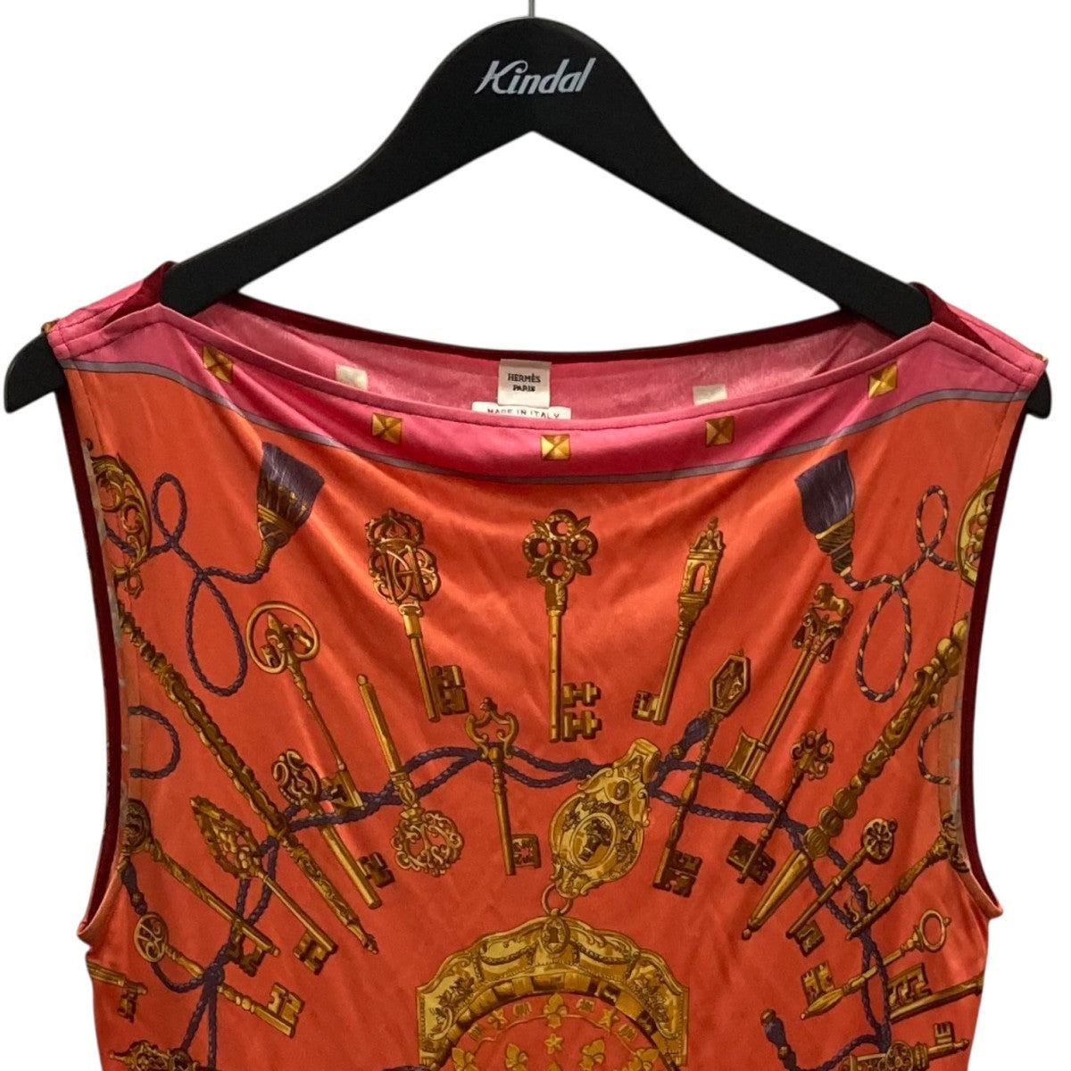 HERMES(エルメス) SILK LE CLESノースリーブブラウス ピンク×ブラウン