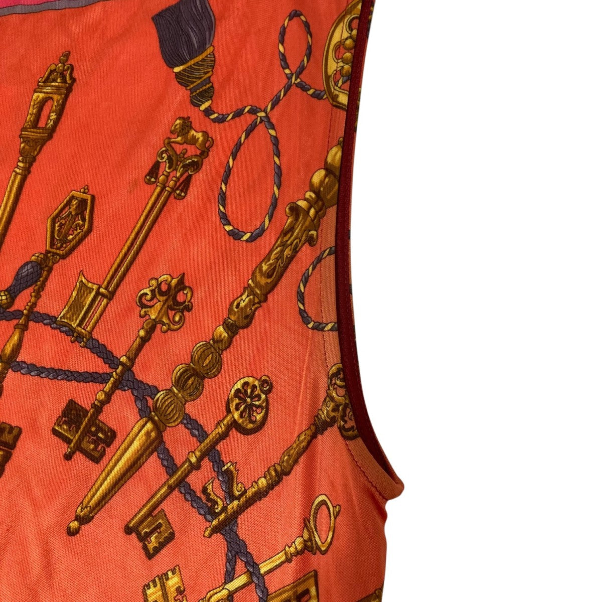 HERMES(エルメス) SILK LE CLESノースリーブブラウス ピンク×ブラウン