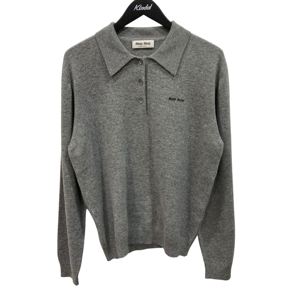 MIU MIU Logo Embroidered Cashmere Polo Knit Sweater長袖ポロシャツMMLA40 古着・中古-1枚目のアイテム画像