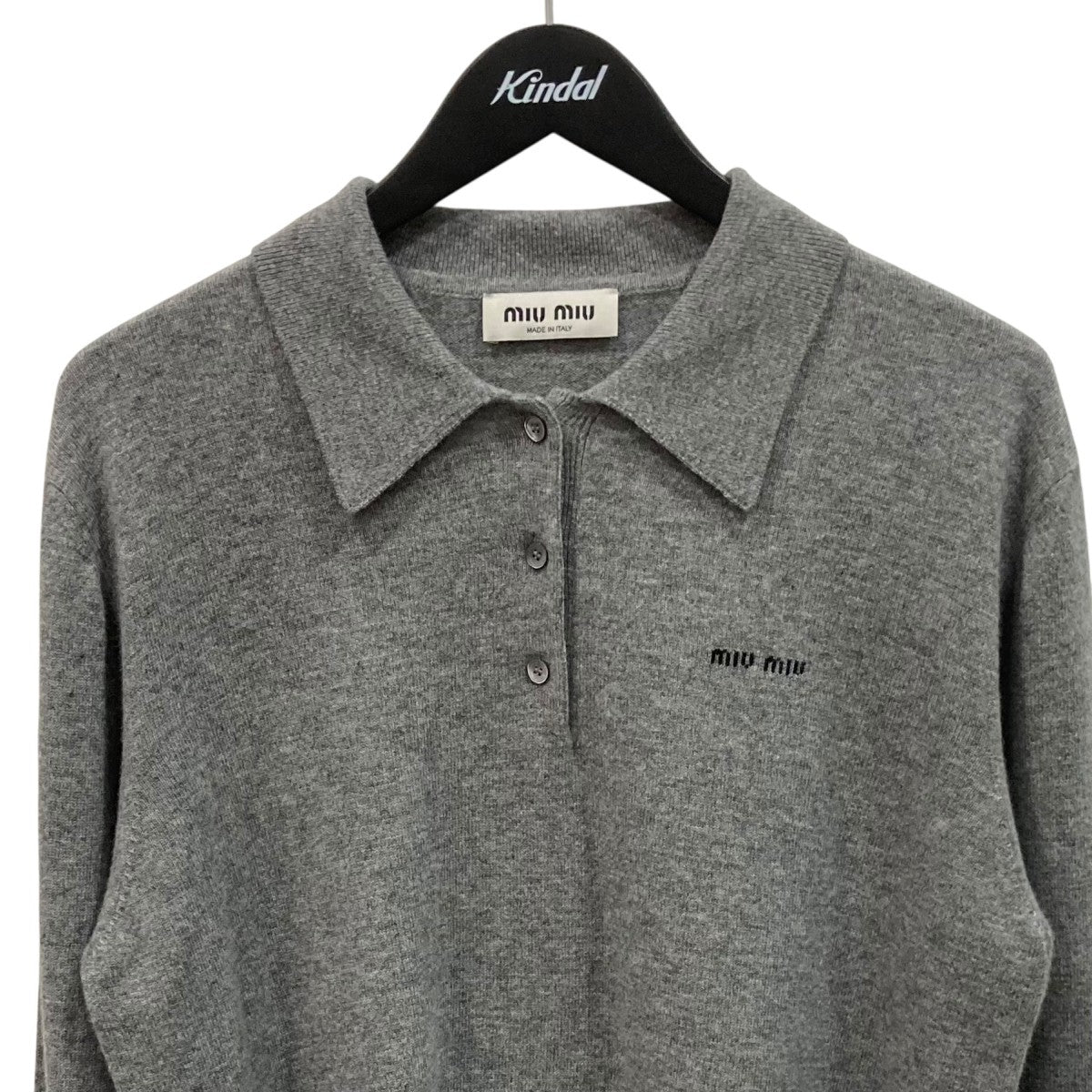 MIU MIU Logo Embroidered Cashmere Polo Knit Sweater長袖ポロシャツMMLA40 古着・中古-2枚目のアイテム画像