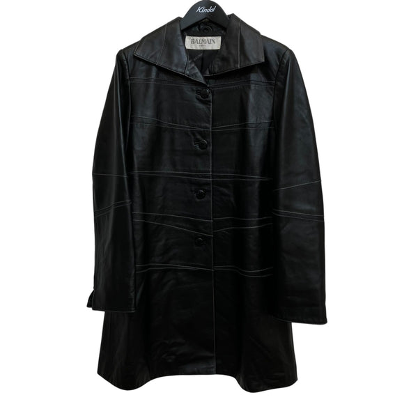 [ヒヒン]BALMAIN バルマン ラムレザー コート 黄橙色 サイズ11 BALMAIN(バルマン) レザーコート ブラック サイズ 11｜【公式