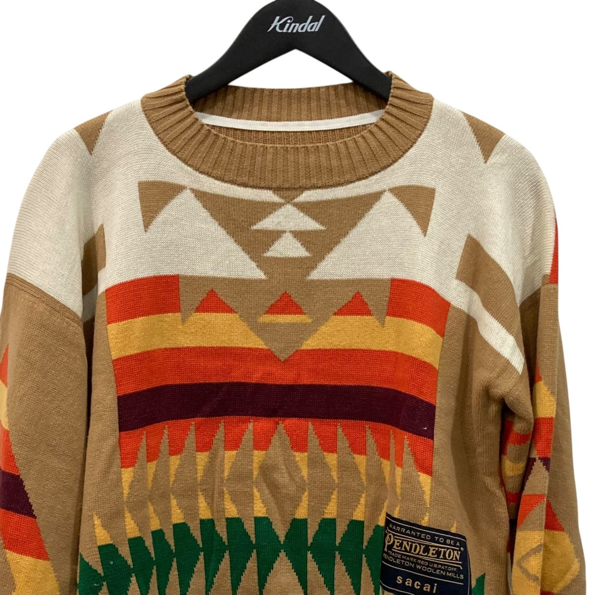 希少rare 即完19S/S Wネーム sacai ペンドルトン コラボ ニット sacai×PENDLETON ニットセーター1904241 1904241 ベージュ×ホワイト