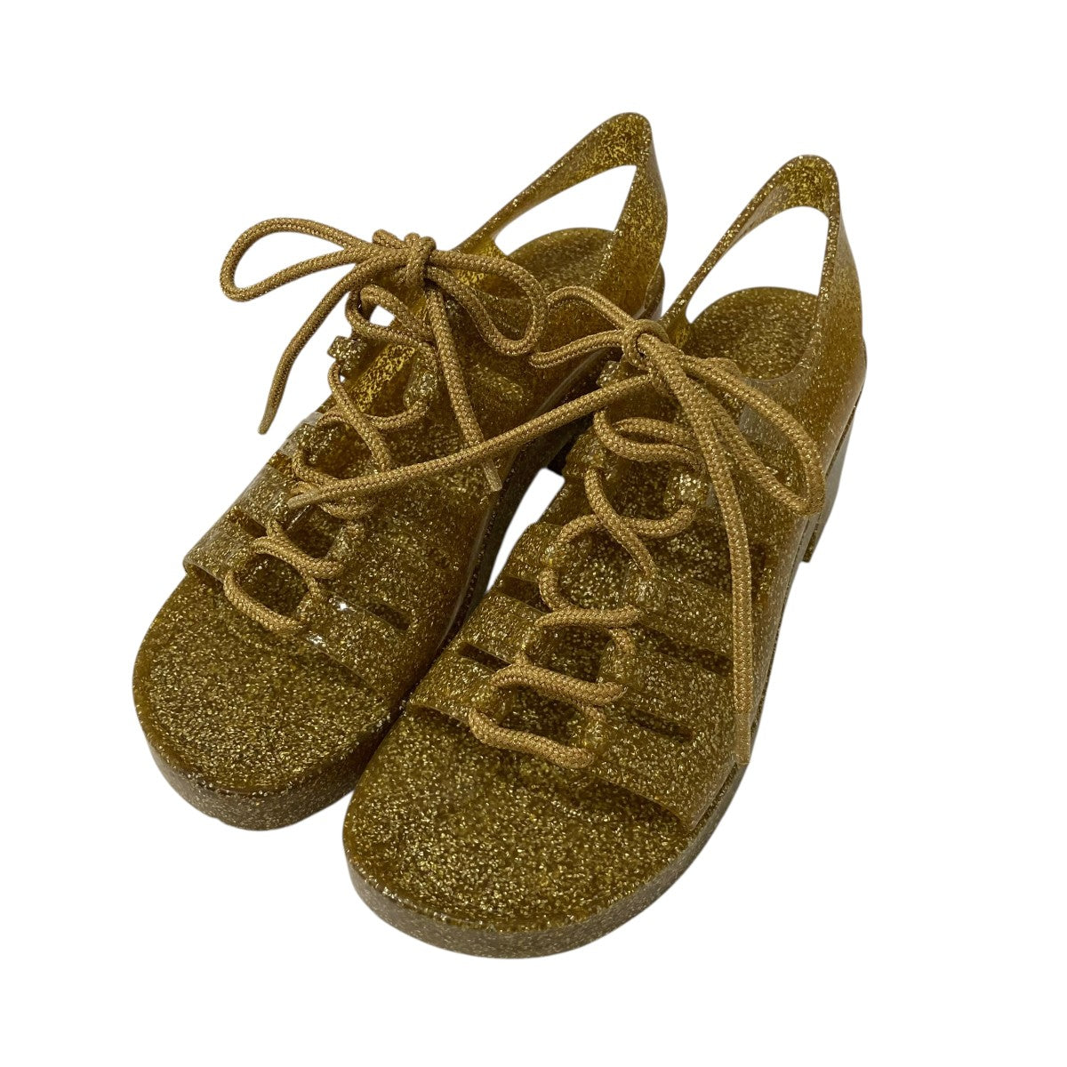 BOTTEGA VENETA GOLD JELLYLACEUPサンダル 古着・中古-1枚目のアイテム画像
