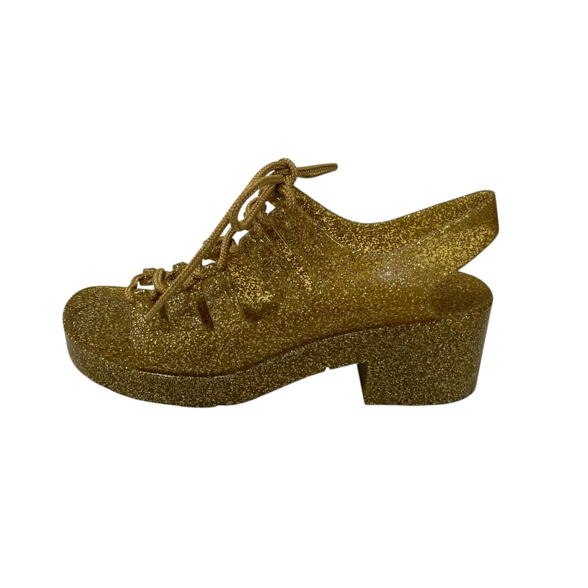 BOTTEGA VENETA GOLD JELLYLACEUPサンダル 古着・中古-2枚目のアイテム画像