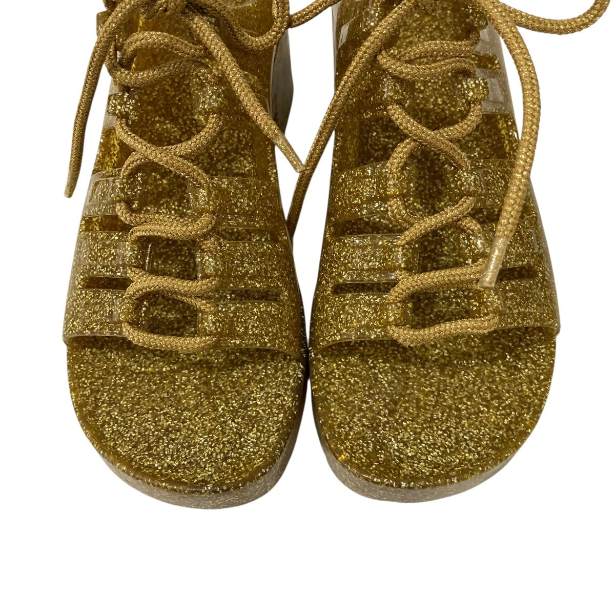 BOTTEGA VENETA GOLD JELLYLACEUPサンダル 古着・中古-3枚目のアイテム画像