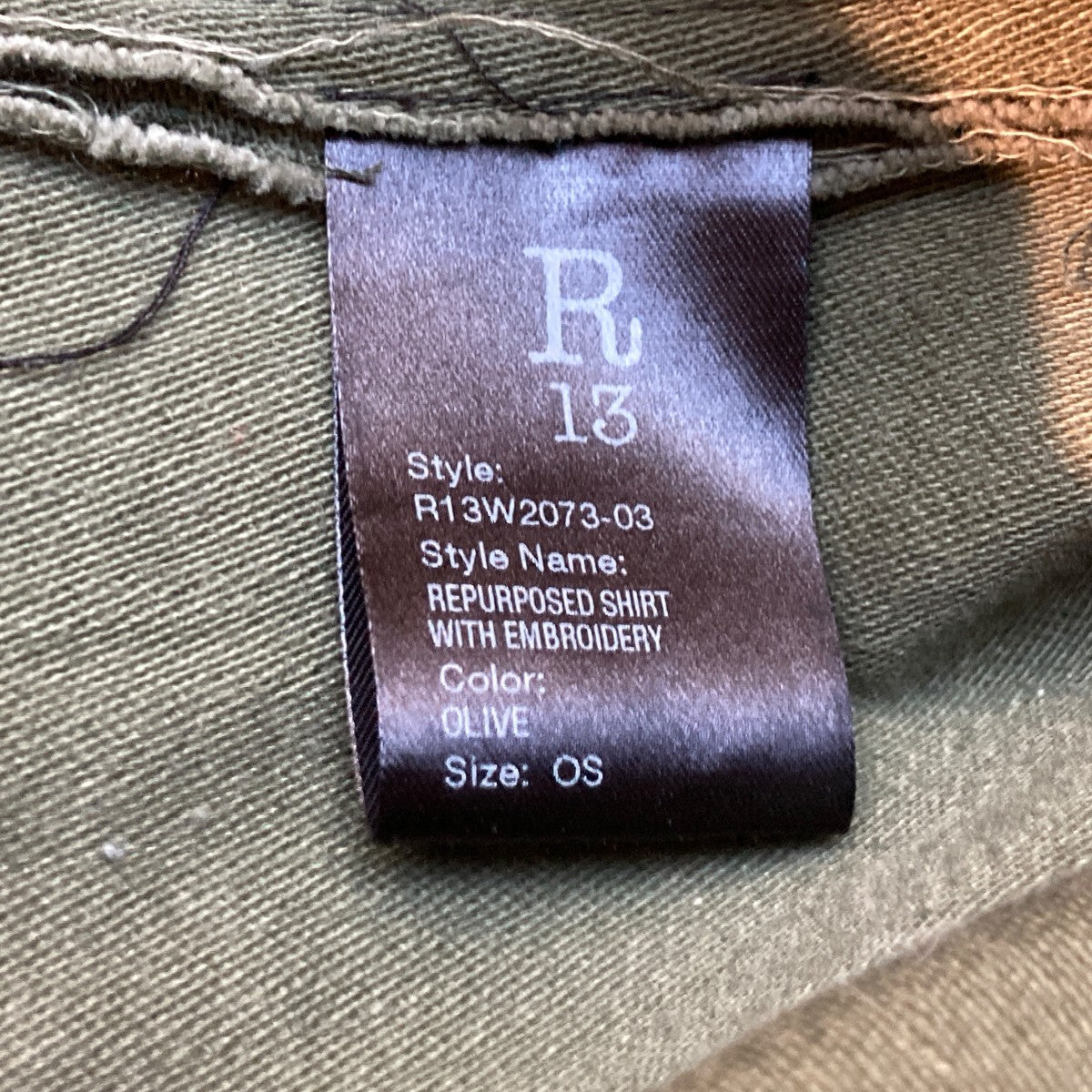 R13 REPURPOSED SHIRT WITH EMBROIDERYミリタリーシャツR13W2073-03 古着・中古-5枚目のアイテム画像