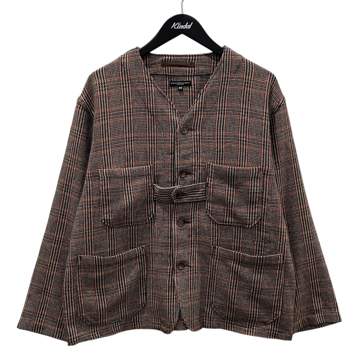 Engineered Garments チェック柄ノーカラージャケット Cardigan Jacket - Poly Polyester H．Plaid カーディガン ジャケット 古着・中古-1枚目のアイテム画像
