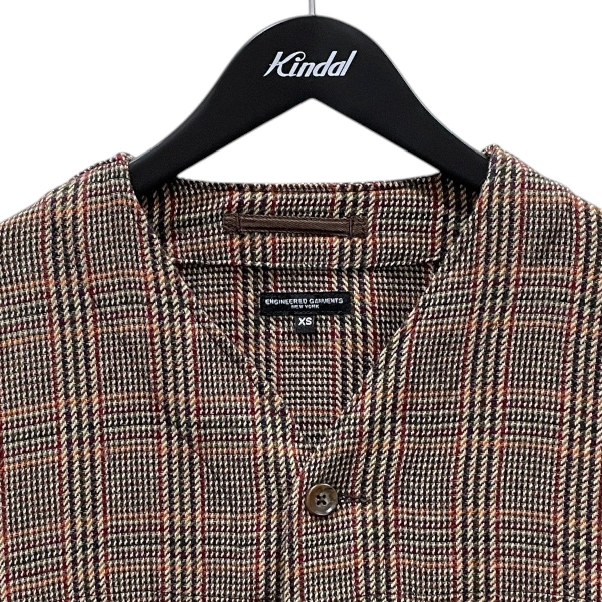 Engineered Garments チェック柄ノーカラージャケット Cardigan Jacket - Poly Polyester H．Plaid カーディガン ジャケット 古着・中古-3枚目のアイテム画像