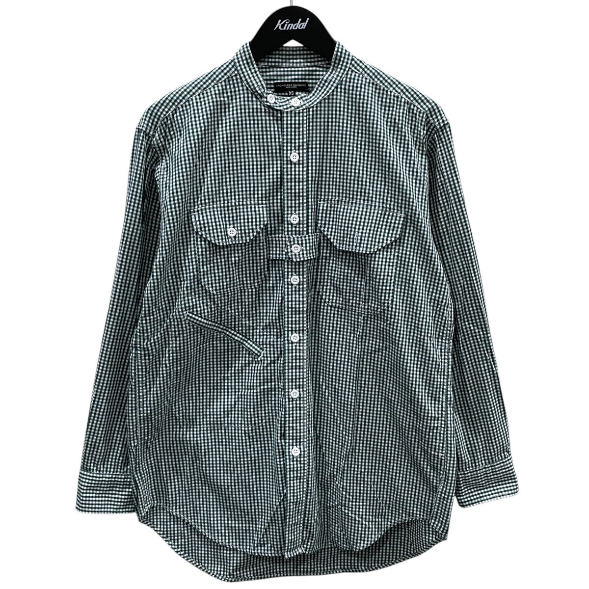 ギンガムチェック柄バンドカラーシャツ Banded Collar Shirt