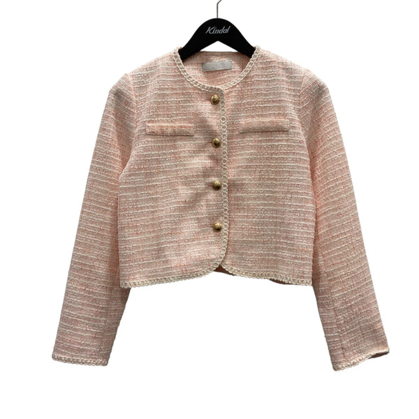 美品 CELFORD セルフォード ツイード ノーカラージャケット+ワンピース オケージョン アンサンブル サイズ36/38 ピンクベージュ レディース 古着 中古 USED 美品 CELFORD セルフォード ツイード ノーカラージャケット+ワンピース