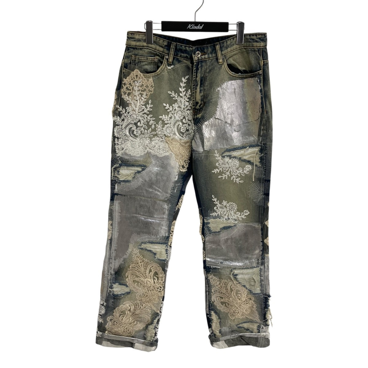 WHO DECIDES WAR METALLIC LACE DENIMデニムパンツAW23-DNM-001 古着・中古-1枚目のアイテム画像