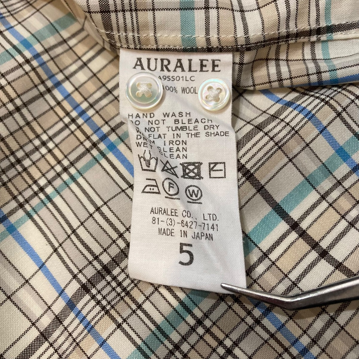 AURALEE SUPER LIGHT WOOL CHECK SHIRTSチェックチェックシャツA9SS01LC 古着・中古-5枚目のアイテム画像