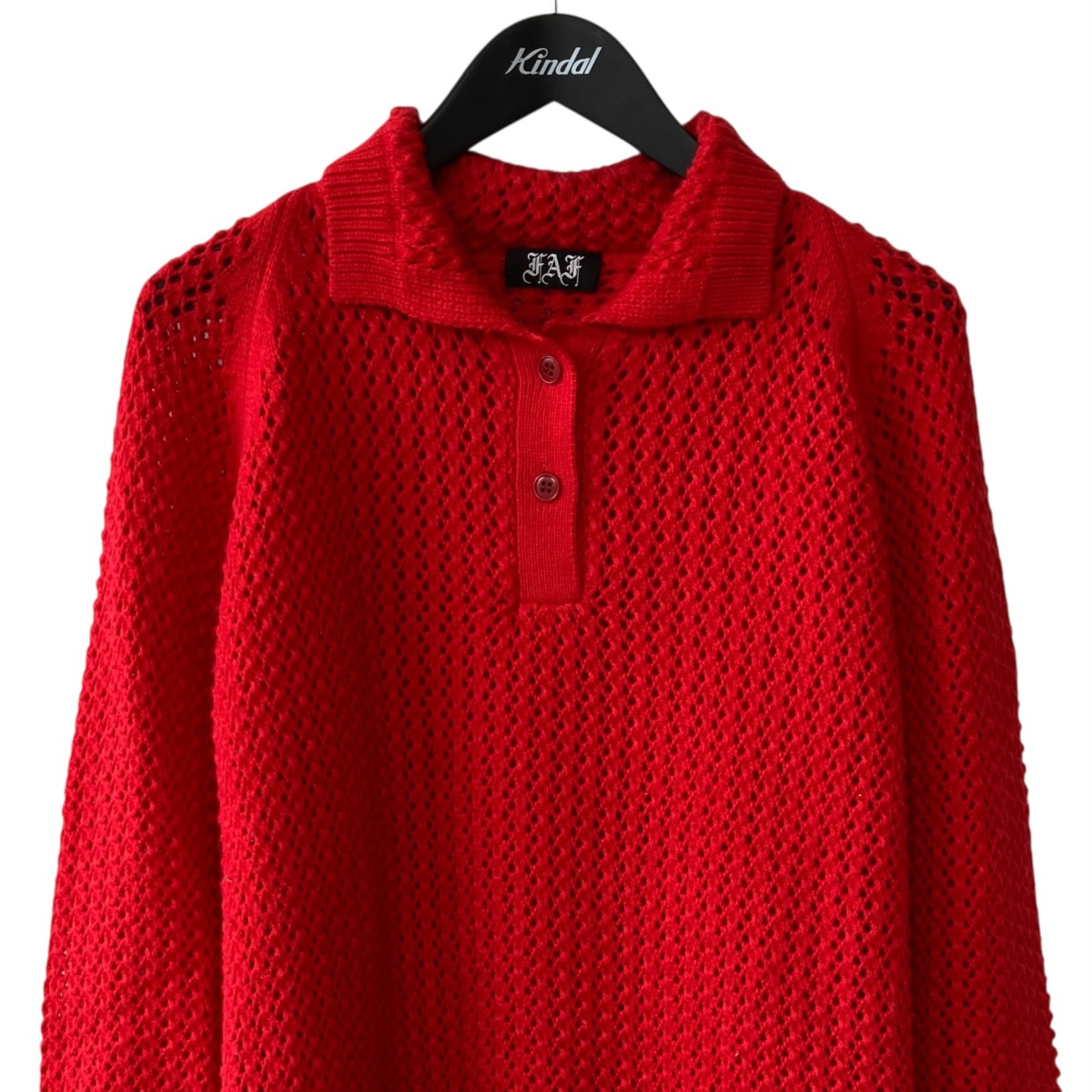 FAF Openwork Knit Polo Shirts厚手ニット13413009 古着・中古-2枚目のアイテム画像