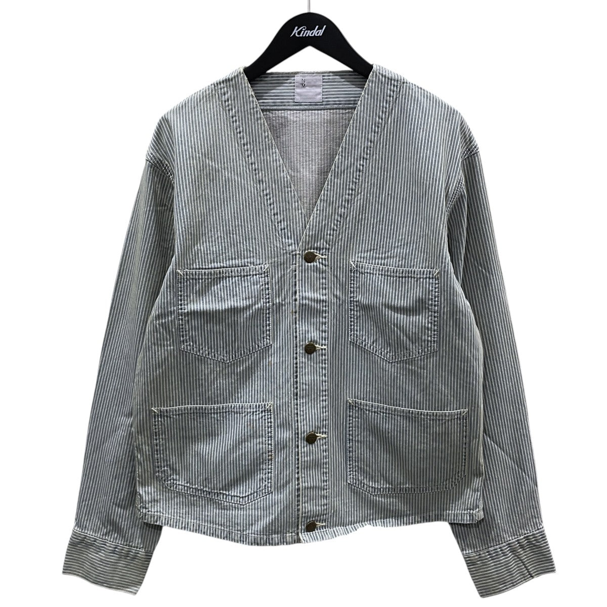 加工ヒッコリーストライプ柄ノーカラージャケット LE ENGINEER JACKET エンジニアジャケット ＃26 JK-YY-0014