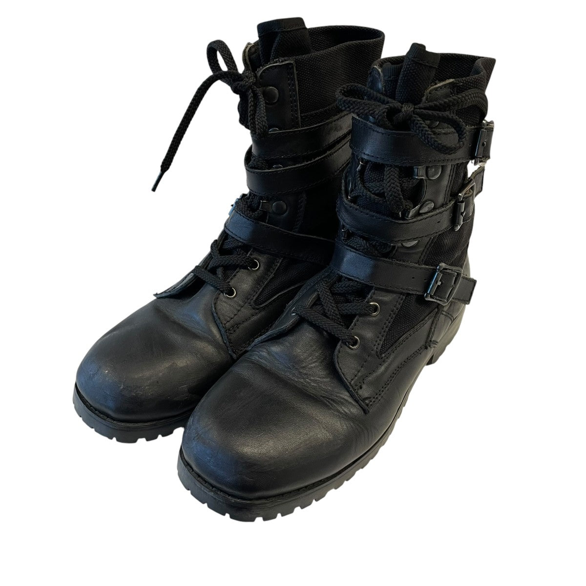 06SSLeather Canvas Strap Combat Bootsブーツ