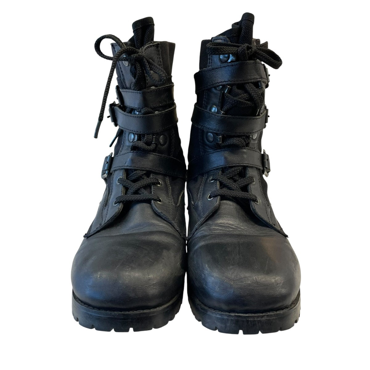 06SSLeather Canvas Strap Combat Bootsブーツ