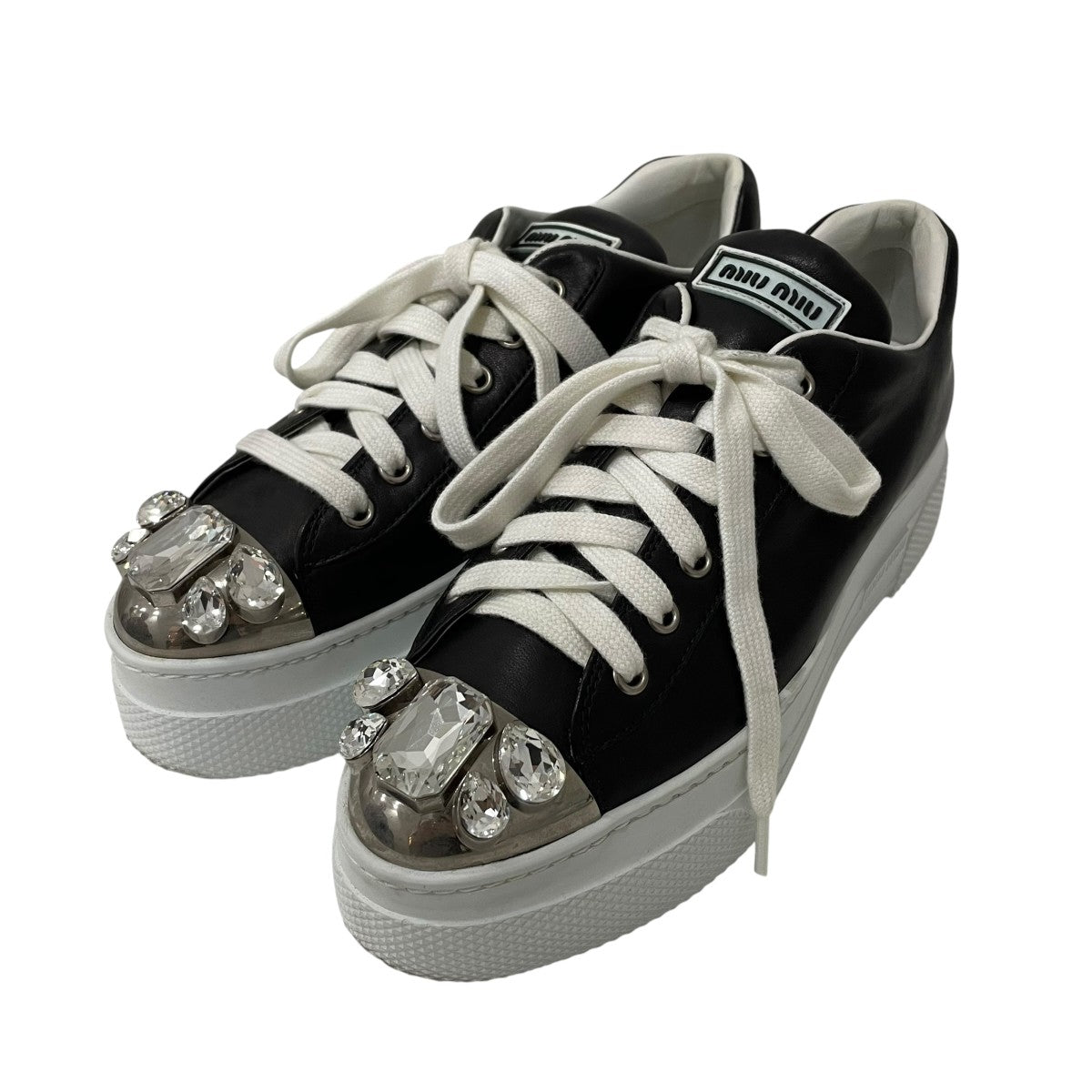 MIU MIU ロゴ ビジュー メタルトゥローカットスニーカー907 古着・中古-1枚目のアイテム画像