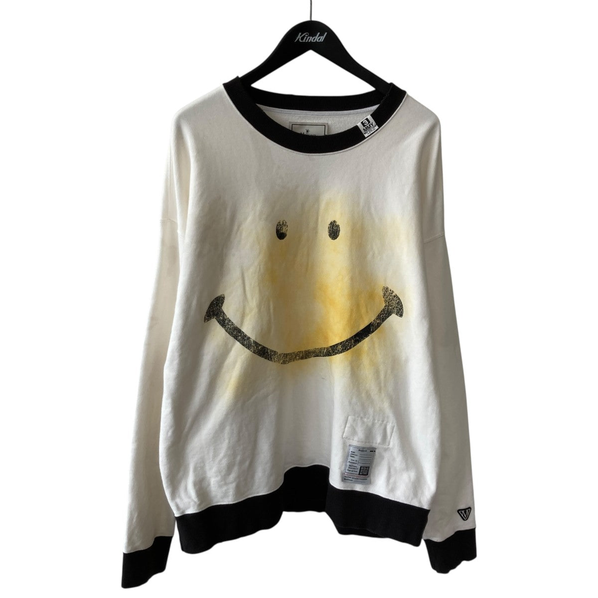 Smily Face Printed Distressed Ringer SweatshirトレーナーJ15PO732