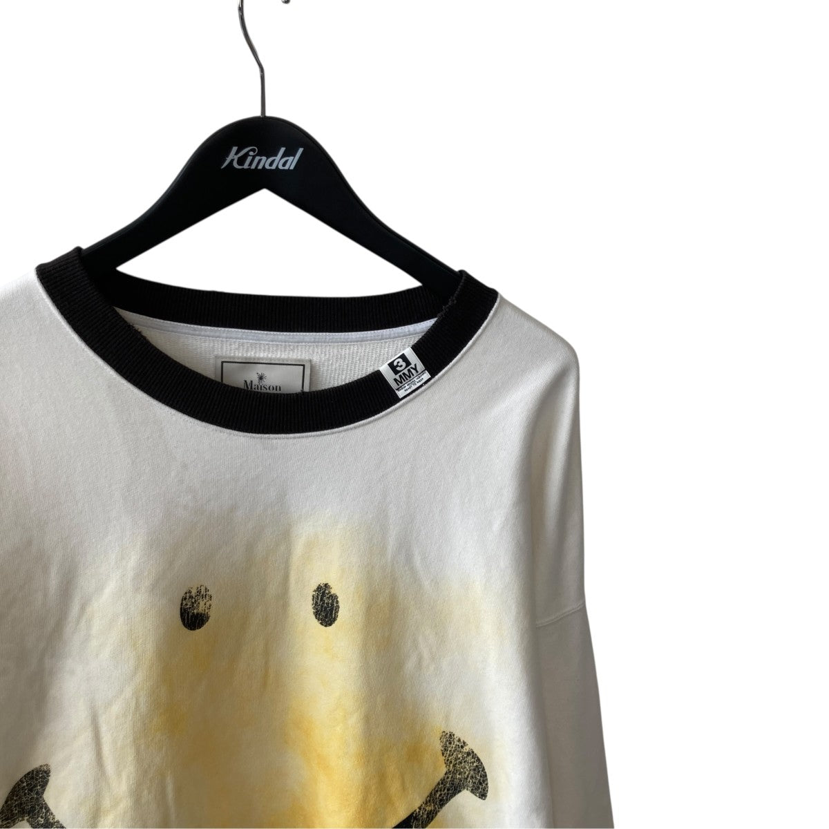 Smily Face Printed Distressed Ringer SweatshirトレーナーJ15PO732