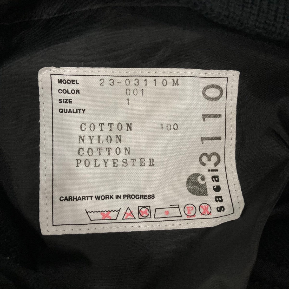 sacai×CarHartt MA-1ジャケット23-03110M 古着・中古-6枚目のアイテム画像