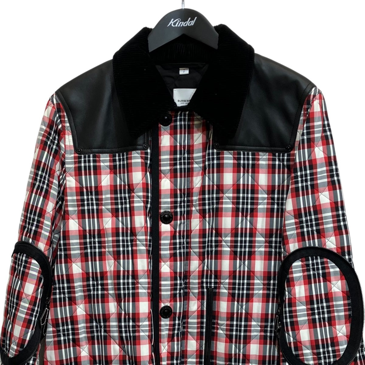 BURBERRY(バーバリー) Bright Red Check Diamond-Quilted Barn Jacket