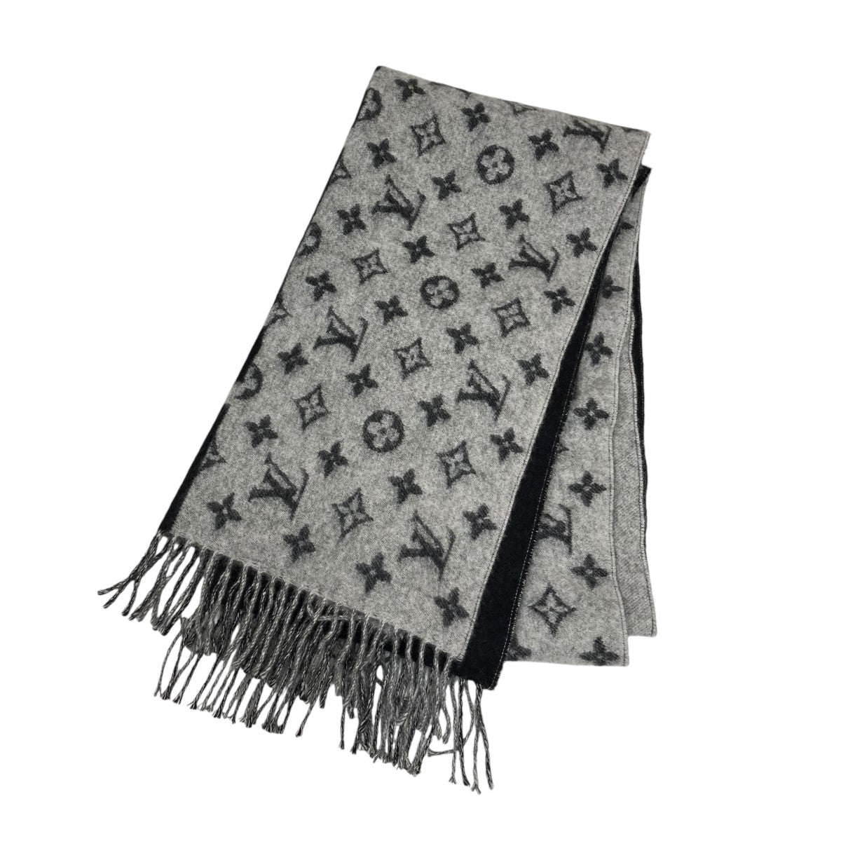 LOUIS VUITTON(ルイヴィトン) モノグラム エシャルプLVスプリット フリンジ マフラーM70924 M70924  グレー、ブラック｜【公式】カインドオルオンライン ブランド古着・中古通販【kindal】