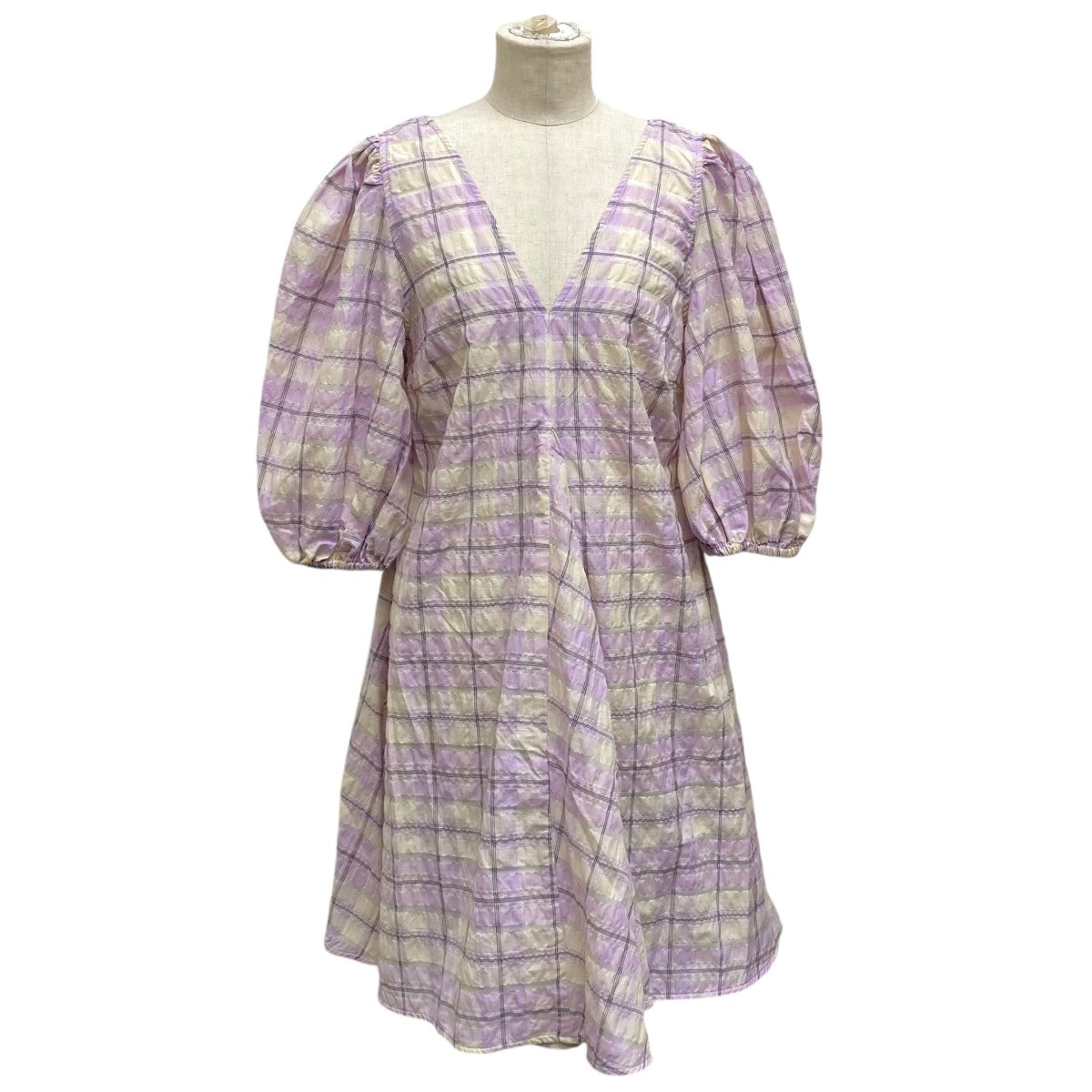 Ganni パプスリーブチェックワンピース 古着・中古-1枚目のアイテム画像