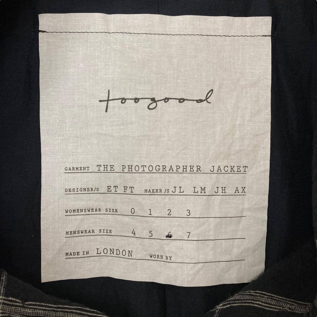 toogood(トゥーグッド) THE PHOTOGRAPHER JACKETジャケット toogood(トゥーグッド) THE PHOTOGRAPHER JACKETジャケット