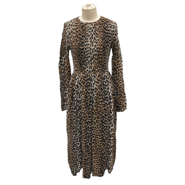 Ganni(ガニー) レオパード長袖ワンピースBJ.C6041 BJ.C6041 ブラウン