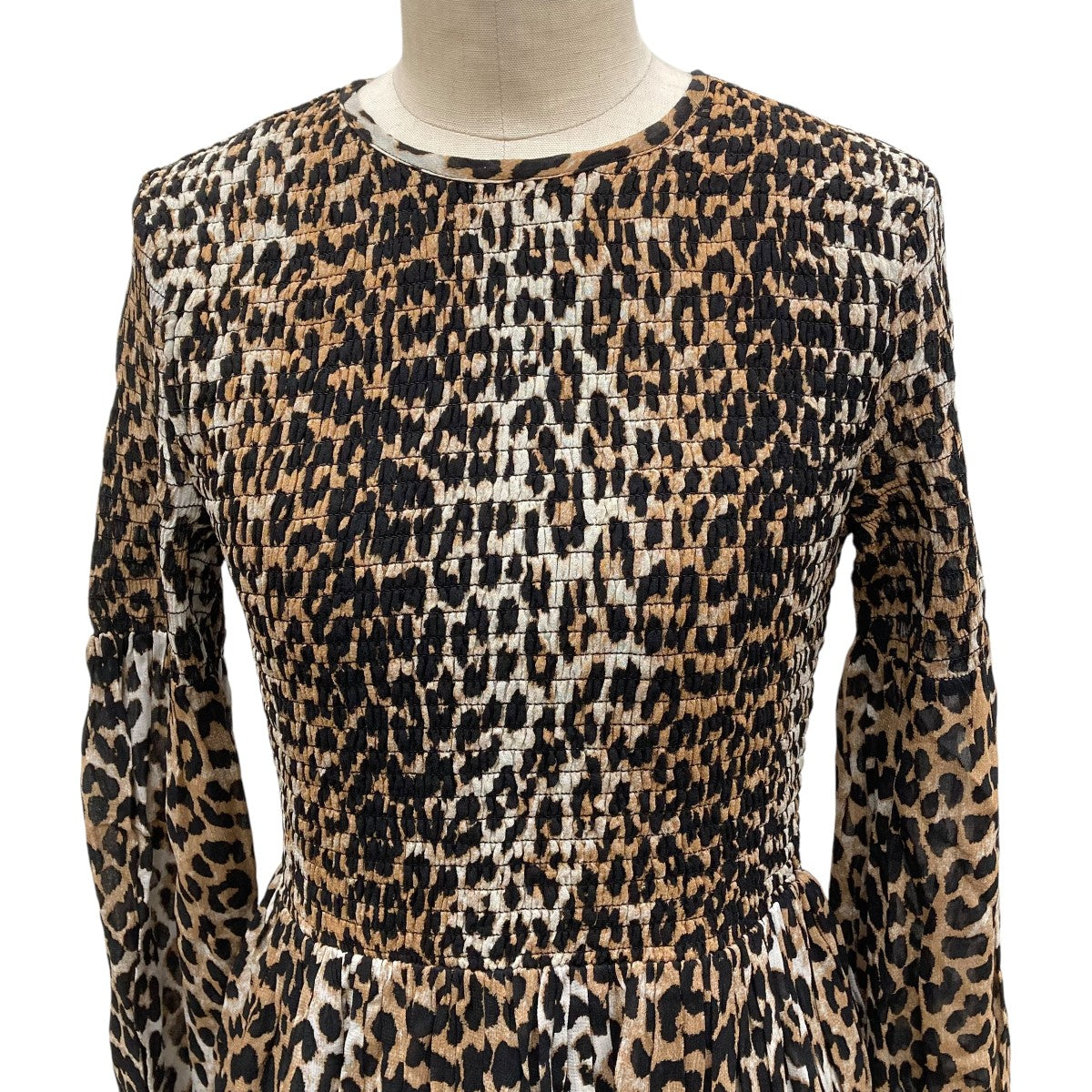 GANNI レオパードワンピース　チュニック GANNI レオパード シャーリング ミニワンピース | ブラウン