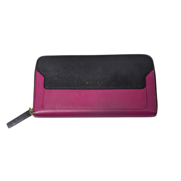 美品 MARNI マルニ 二つ折り財布 ブラック ピンク 未使用に近い MARNI（マルニ） 財布 折財布 二つ折り 財布 レザー パープル ホワイト