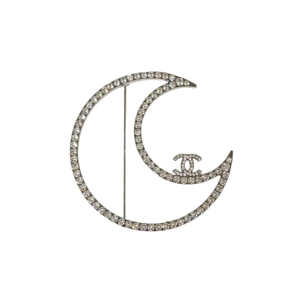 CHANEL(シャネル) ココマーク ラインストーン ムーンブローチ シルバー