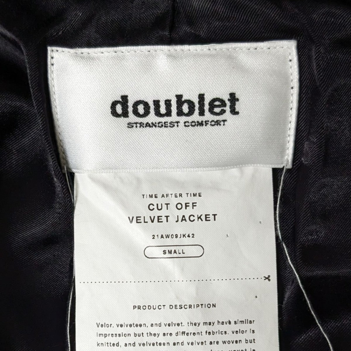 doublet(ダブレット) CUT OFF VELVET JACKET21AW09JK42ベロア