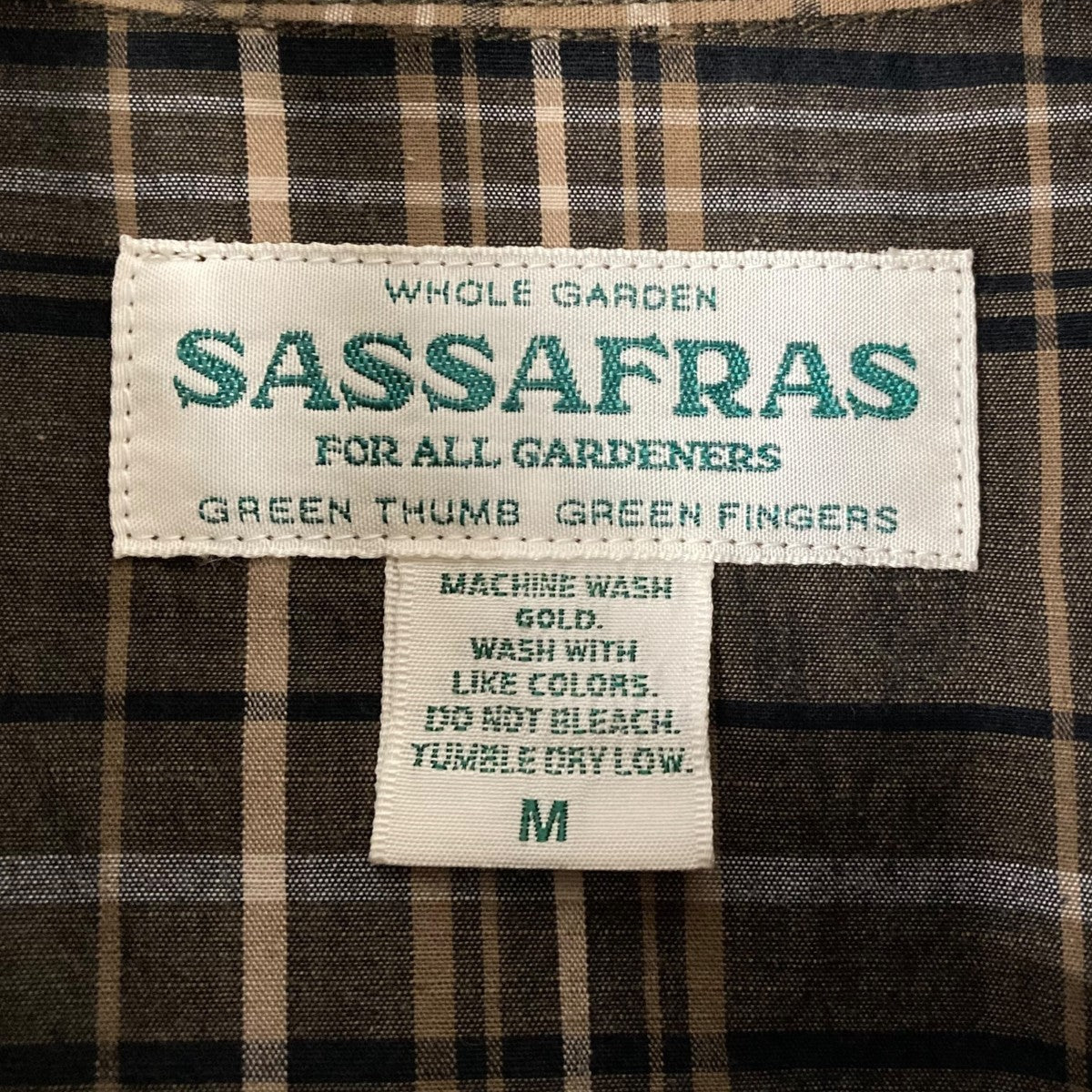 美品☆ SASSAFRAS ササフラス 綿×麻 半袖チェックシャツ ネイビー M Sassafras（ササフラス）Digs Crew Half 1/2 ネイビー（マドラス
