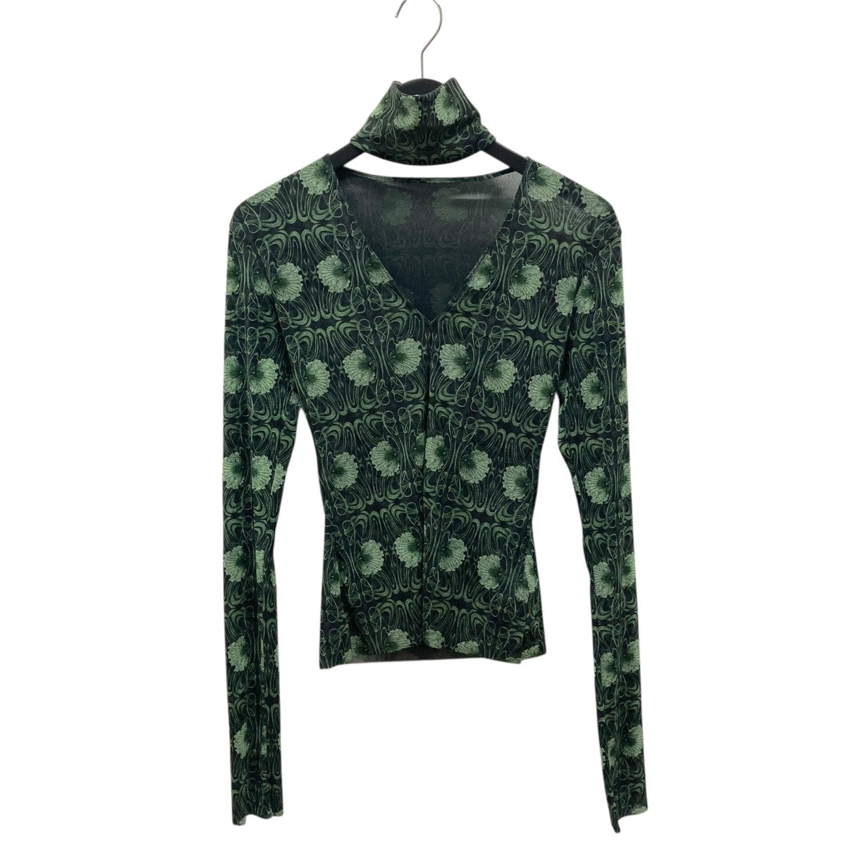 アイレネ IRENE 24AW Flocky Print Highneck Tee 長袖カットソー 26A82003 グリーン×ブラック サイズ：36 IRENE(アイレネ) 24AWFlocky Print Highneck Tee長袖カットソー