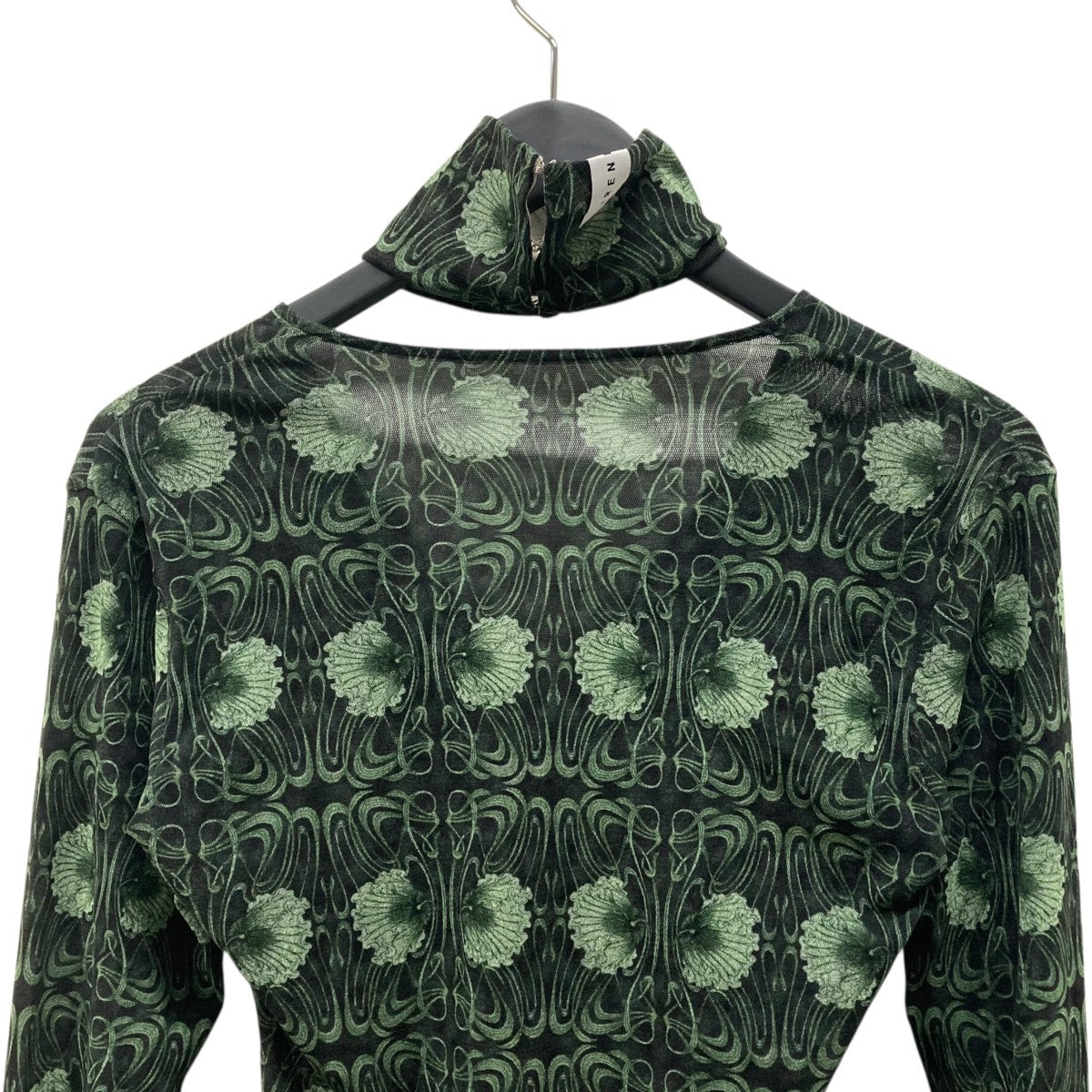 アイレネ IRENE 24AW Flocky Print Highneck Tee 長袖カットソー 26A82003 グリーン×ブラック サイズ：36 IRENE(アイレネ) 24AWFlocky Print Highneck Tee長袖カットソー