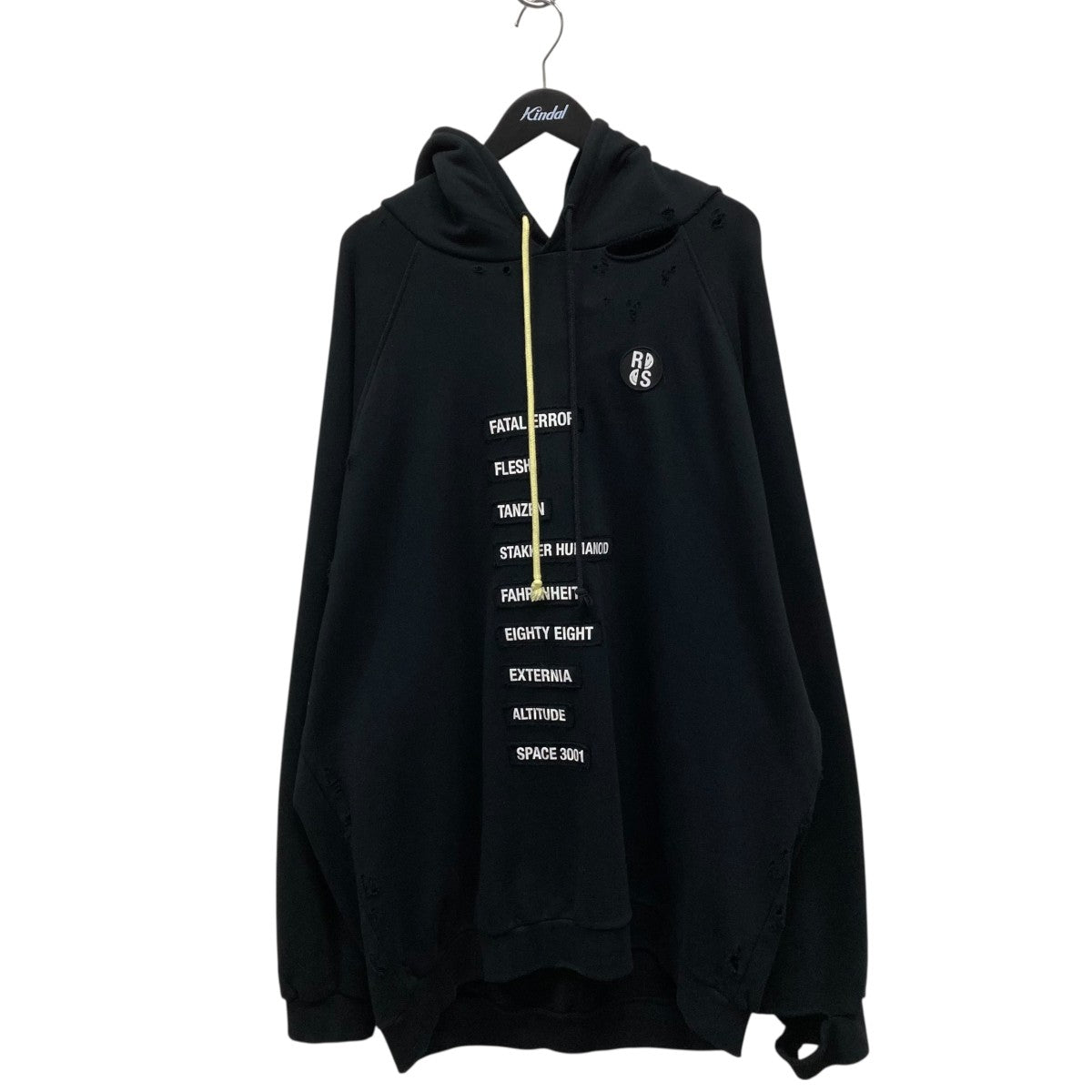 RAF SIMONS 22AW デストロイ加工 スマイリー パーカー 黒S Raf Simons スマイリー フーディー ラフシモンズ (RAF SIMONS/パーカー