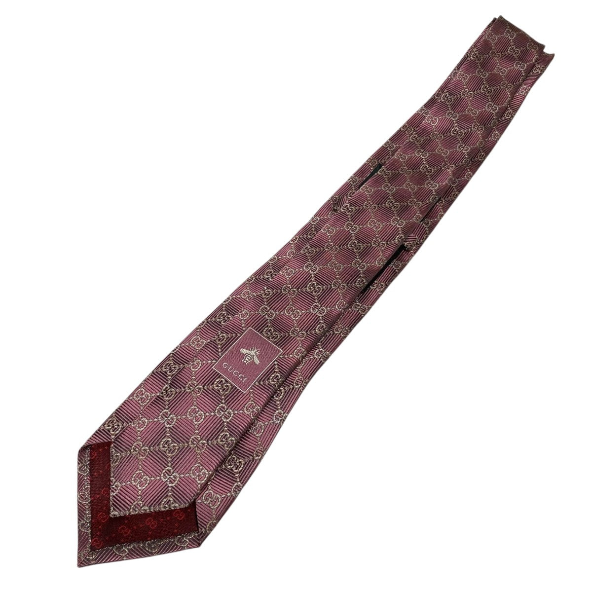 美品 GUCCI グッチ ネクタイ インターロッキング GG ブラック ピンク a35-3.jpg