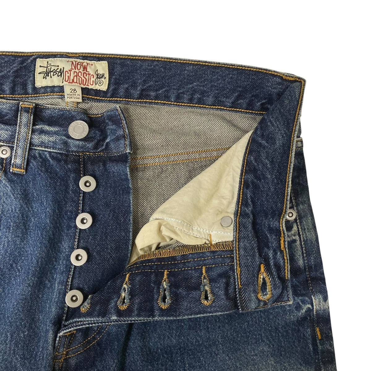 STUSSY デニムパンツ 青 ロゴ刺繍 STUSSYペイントロゴ デニムパンツ ステューシー チャプト周年